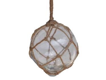 Clear Japanese Glass Ball Fishing Float With Brown Netting Decoration (size: 4"")