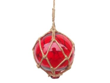 Red Japanese Glass Ball Fishing Float With Brown Netting Decoration (size: 4"")