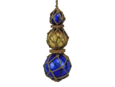 Japanese Glass Ball Fishing Floats with Brown Netting Decoration 11"" (Color: Blue - Amber - Blue)