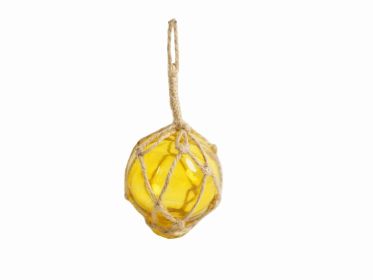 Yellow Japanese Glass Ball Fishing Float With Brown Netting Decoration (size: 2"")