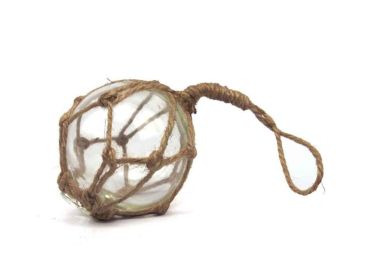 Clear Japanese Glass Ball Fishing Float With Brown Netting Decoration (size: 3"")
