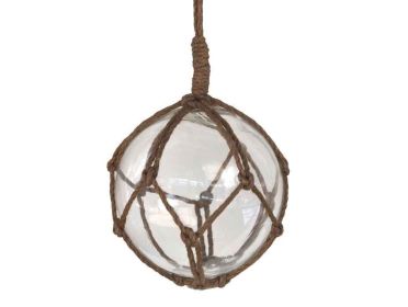 Clear Japanese Glass Ball Fishing Float With Brown Netting Decoration (size: 6"")