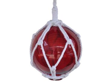 Red Japanese Glass Ball Fishing Float With White Netting Decoration (size: 6"")