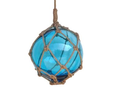 Light Blue Japanese Glass Ball Fishing Float With Brown Netting Decoration (size: 12"")
