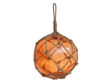 Orange Japanese Glass Ball Fishing Float With Brown Netting Decoration (Option: Size)