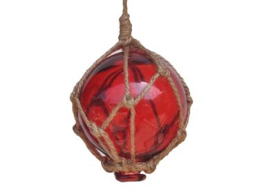 Red Japanese Glass Ball Fishing Float With Brown Netting Decoration (size: 3"")