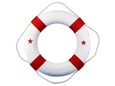 Classic White Decorative Lifering with Red Bands (size: 20"")