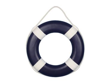 Dark Blue Painted Decorative Lifering with White Bands (size: 15"")