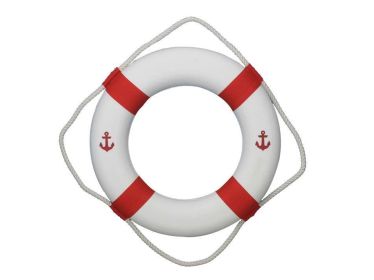 Classic White Decorative Anchor Lifering with Red Bands (size: 20"")