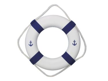Classic White Decorative Anchor Lifering with Blue Bands (size: 15"")