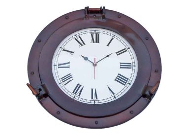 Antique Copper Decorative Ship Porthole Clock (size: 17"")