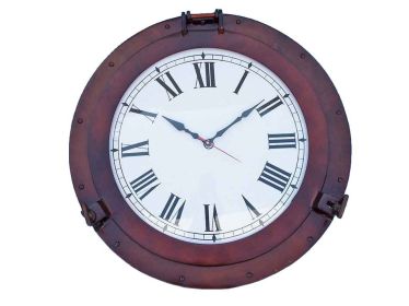 Antique Copper Decorative Ship Porthole Clock (size: 24"")