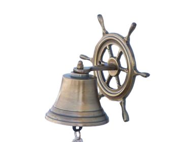 Antique Brass Hanging Ship Wheel Bell (size: 7"")