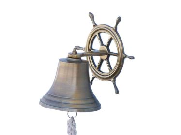Antique Brass Hanging Ship Wheel Bell (size: 8"")