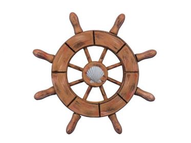 Rustic Wood Finish Decorative Ship Wheel With Seashell (Option: Size)