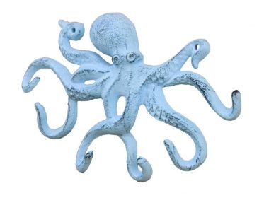 Rustic Dark Blue Whitewashed Cast Iron (Option: 11""Octopus Hook)