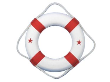 Classic White Decorative Lifering with Red Bands (size: 6"")