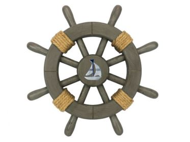 Antique Decorative Ship Wheel 12"" (Option: With Sailboat)