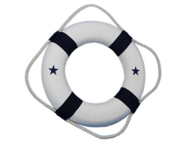 Classic White Decorative Lifering with Blue Bands (size: 15"")