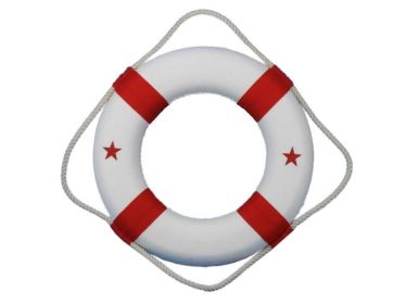 Classic White Decorative Lifering with Red Bands (size: 15"")