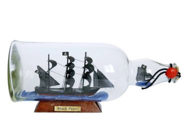 Black Pearl Model Ship in a Glass Bottle (size: 11"")