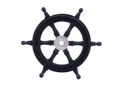 Deluxe Class Wood and Chrome Decorative Pirate Ship Steering Wheel (size: 12"")