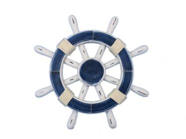 Rustic Dark Blue and White Decorative Ship Wheel (Option: Size)