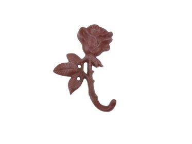 Rustic Red Whitewashed Cast Iron (Option: Long Stem Rose Decorative Metal Wall Hook 5.5"")