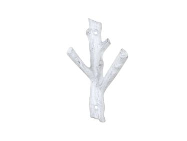 Whitewashed Cast Iron Tree Branch Double Decorative Metal Wall Hooks (Option: 7.5"")