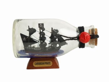 Caribbean Pirate Model Ship in a Glass Bottle (size: 5"")