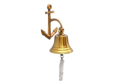 Brass Plated Hanging Anchor Bell (size: 8"")