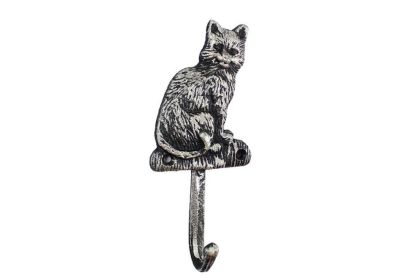 Rustic Silver Cast Iron Cat Wall Hooks (Option: 7"")