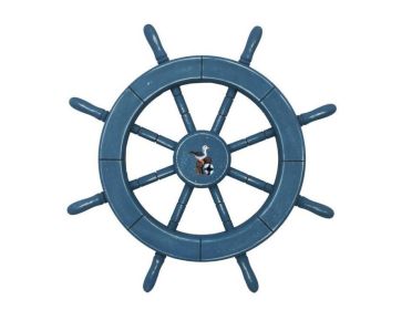 Rustic All Light Blue Decorative Ship Wheel With Seagull (size: 18"")