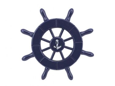 Dark Blue Decorative Ship Wheel With Anchor (size: 6"")