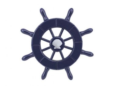 Dark Blue Decorative Ship Wheel With Seashell (size: 6"")