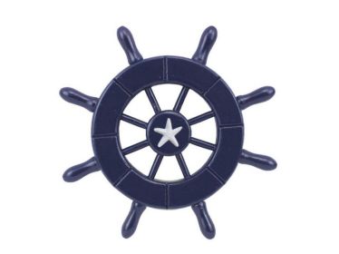 Dark Blue Decorative Ship Wheel With Starfish (size: 6"")