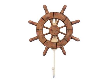 Rustic Wood Finish Decorative Ship Wheel with 8"" (Option: Hook)