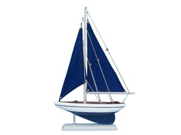 Wooden Blue Pacific Sailer with Blue Sails Model Sailboat Decoration (Option: 17"")