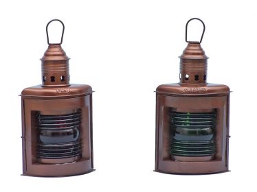 Antique Copper Port and Starboard Oil Lamp (size: 12"")