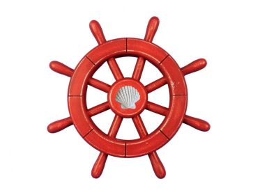 Rustic All Red Decorative Ship Wheel With 12"" (Option: Seashell)