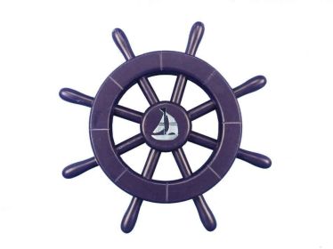 Dark Blue Decorative Ship Wheel With Sailboat (size: 12"")