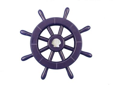 Dark Blue Decorative Ship Wheel With Seashell (size: 12"")