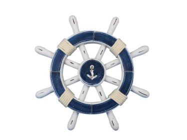 Rustic Dark Blue And White Decorative Ship Wheel With Anchor (Option: Size)