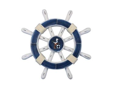 Rustic Dark Blue And White Decorative Ship Wheel With Seagull (Option: Size)