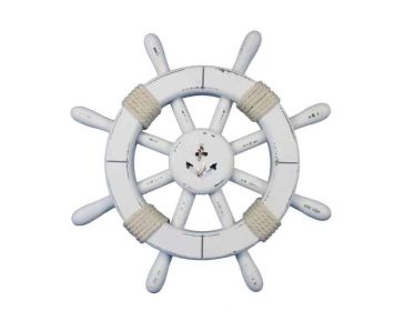 Rustic White Decorative Ship Wheel With Anchor (Option: Size)