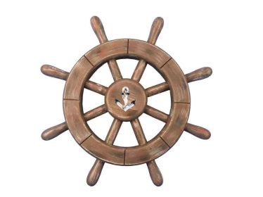 Rustic Wood Finish Decorative Ship Wheel With Anchor (Option: Size)