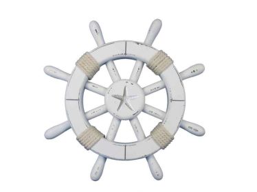 Rustic White Decorative Ship Wheel With Starfish (Option: Size)